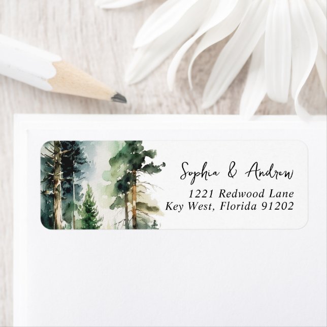 Étiquette Elegant Forest Wedding Return Address Label (En situation)