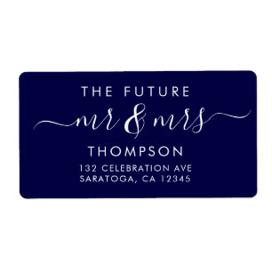 Étiquette Elegant Future MR and MRS Script Modern Navy Blue