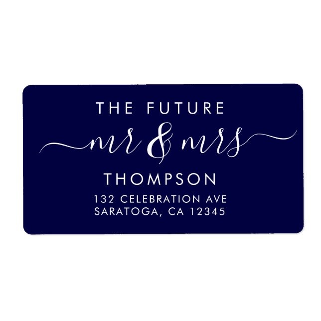 Étiquette Elegant Future MR and MRS Script Modern Navy Blue (Devant)