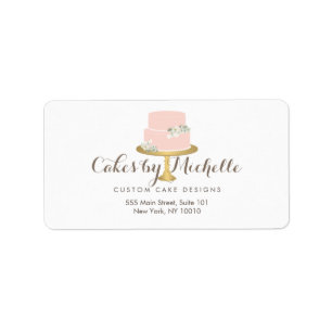 Étiquette Elégant gâteau rose avec décoration de gâteau aux