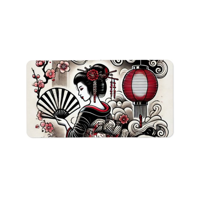 Étiquette Elegant Geisha Adresse de retour Label (Devant)