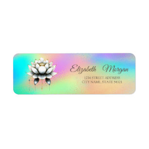 Étiquette Élégant Glamour Blanc Lotus Arc-en-ciel Holographi