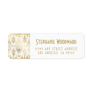 Étiquette Elegant Gold Art déco Floral White Adresse de reto