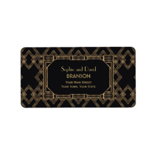 Étiquette Elégant Gold Black Great Gatsby 1920 Mariage