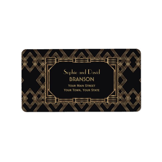 Étiquette Elégant Gold Black Great Gatsby 1920 Mariage (Devant)
