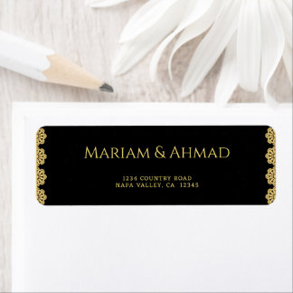 Étiquette Elegant Gold & Black Ornamental Mariage Adresse