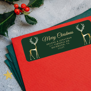 Étiquette Elegant Gold Christmas Reindeer Adresse de retour