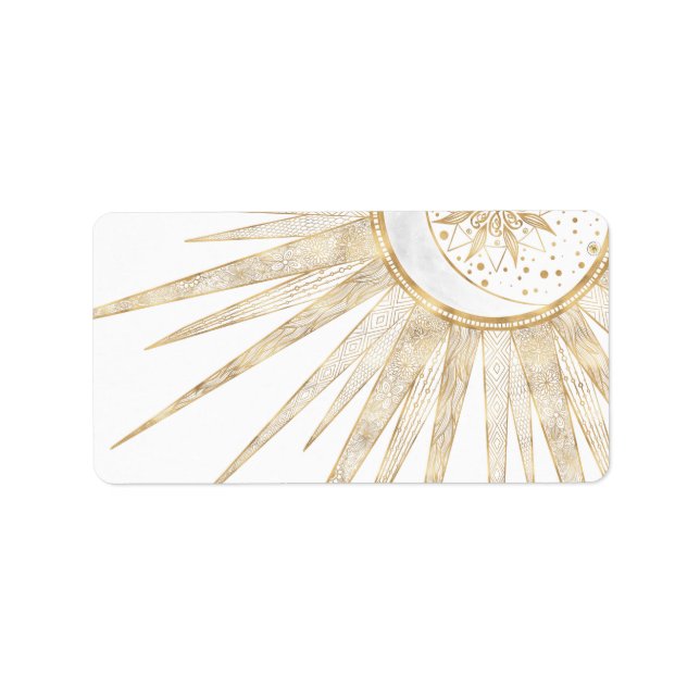 Étiquette Elegant Gold Doodles Sun Moon Mandala Design (Devant)