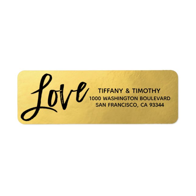 Étiquette Elegant Gold Foil LOVE Mariage Adresse de retour (Devant)