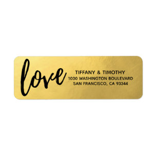 Étiquette Elegant Gold Foil LOVE Mariage Adresse de retour
