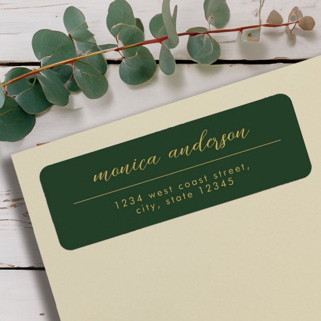 Étiquette Élégant Gold Green Minimalist Nom de script (Elegant Gold Green Minimalist Script Name Label)
