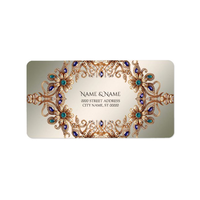 Étiquette Elegant Gold Jewel Flowers Address Label (Devant)