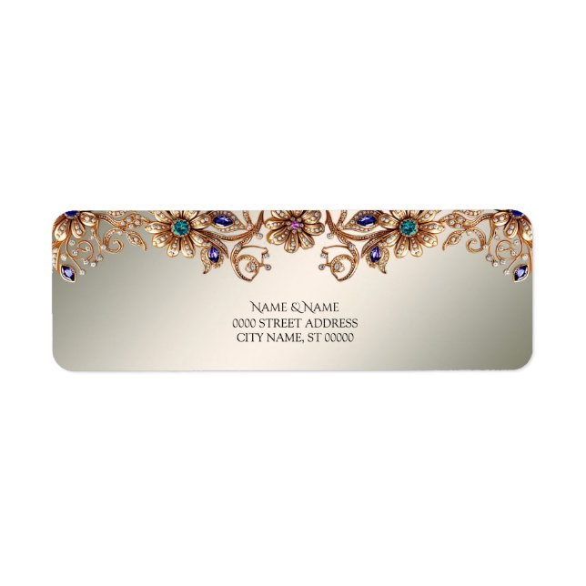 Étiquette Elegant Gold Jewel Flowers Return Address Label (Devant)