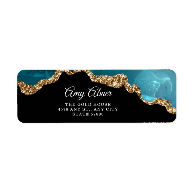 Étiquette Elegant Gold Parties scintillant Turquoise Agate A (Devant)