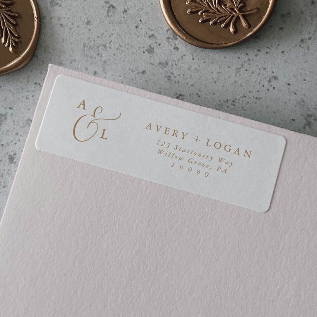 Étiquette Elegant Gold Script Monogram Return Address Label (Créateur téléchargé)