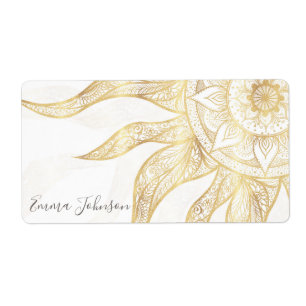 Étiquette Elégant Gold Sun Mandala Design