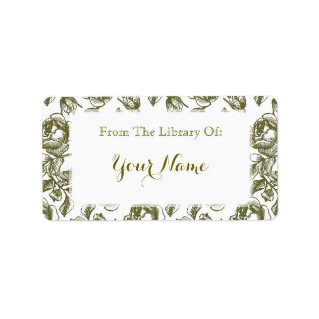 Étiquette Elégant Golden White Rose Etching Bookplate Étique (Devant)