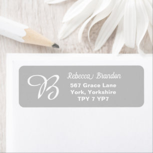 Étiquette Elegant Grey & White Nom Monogram Adresse de retou