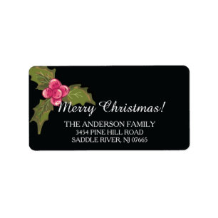 Étiquette Elegant Holly À feuillage persistant Noël Adresse 