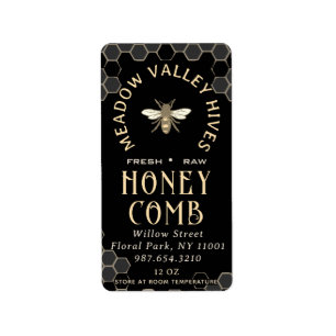 Étiquette Elégant HONEYCOMB noir avec Motif peigne & abeille