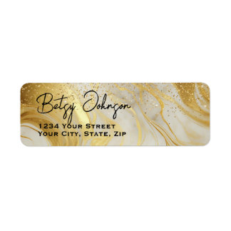 Étiquette Elegant Ivory Marble & Gold Glitter Return Address