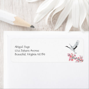 Étiquette Elegant Japanese Crane and Cherry Blossom Address