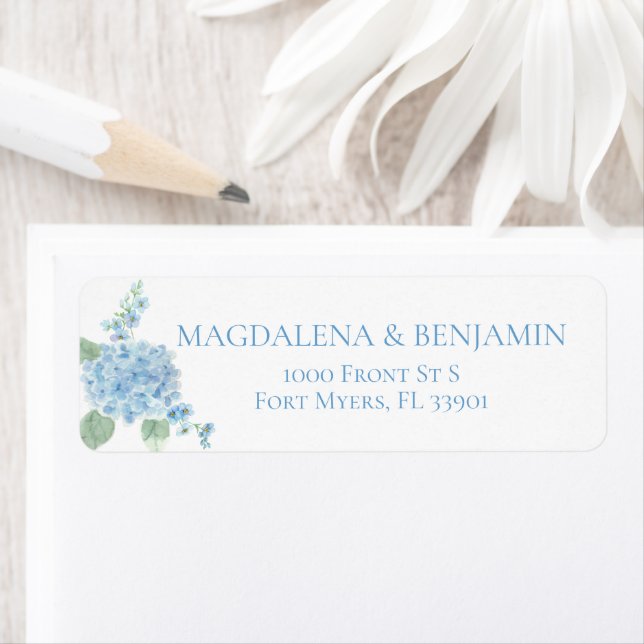 Étiquette Elégant Jardin Victorien Blue Hydrangea Mariage (En situation)
