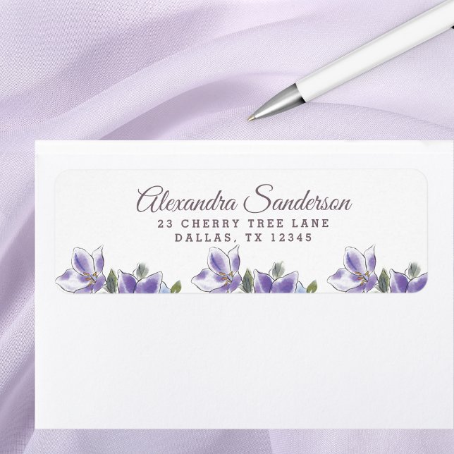 Étiquette Elegant Lavender Lilac Floral Adresse de retour (Créateur téléchargé)