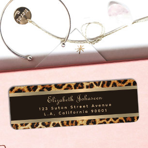 Étiquette Élégant Leopard Poster de animal Brown & Gold Stri
