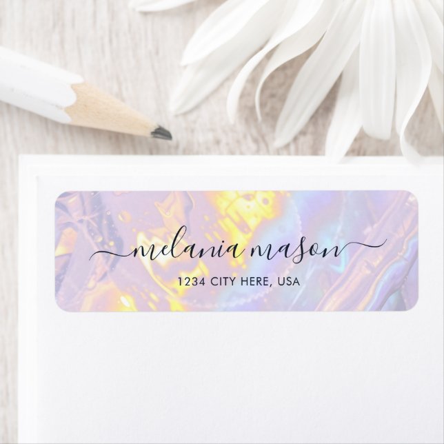 Étiquette Élégant Lumière violet Holographique moderne (En situation)
