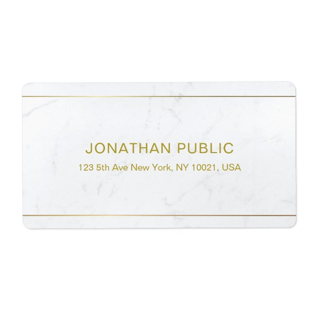 Étiquette Elégant Marbre blanc Gold Texte Simple Top Livrais (Devant)