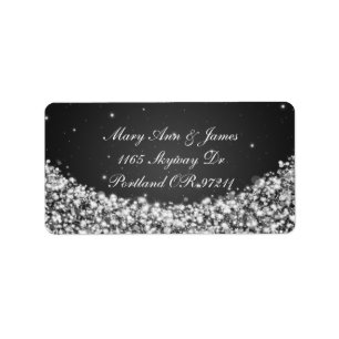 Étiquette Élégant Mariage Adresse Star Sparkle Black