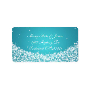 Étiquette Élégant Mariage Adresse Star Sparkle Blue