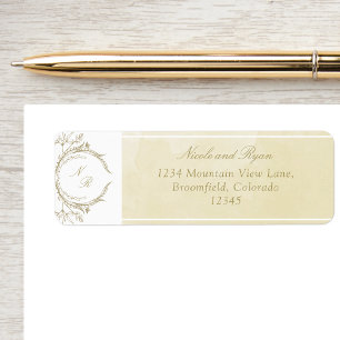 Étiquette Élégant Mariage d'aquarelle de Champagne Monogram