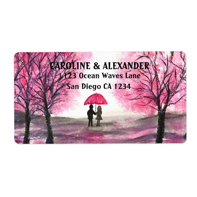 Étiquette Elégant Mariage de fleurs de cerisier d'aquarelle (Devant)