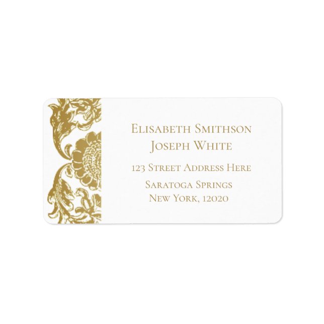 Étiquette Elégant Mariage de fleurs dorées Adresse de retour (Devant)