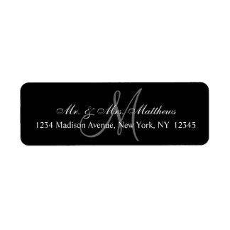 Étiquette Élégant Mariage de monogramme gris-noir
