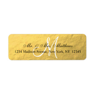 Étiquette Élégant Mariage de Monogramme Noir Or