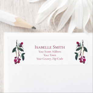 Étiquette Elégant Mariage de Noël Burgundy Berries