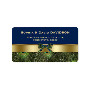 Étiquette Elégant Mariage de Peacock Bleu Marine Gold