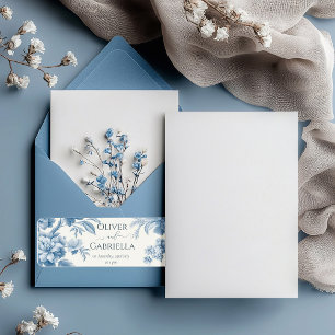 Étiquette Élégant Mariage Floral bleu toile française