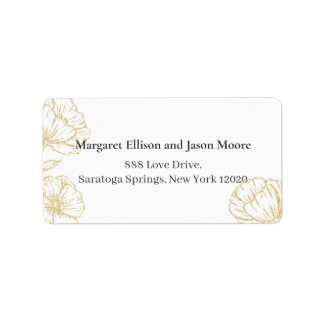 Étiquette Élégant mariage floral, fleurs charbon et or