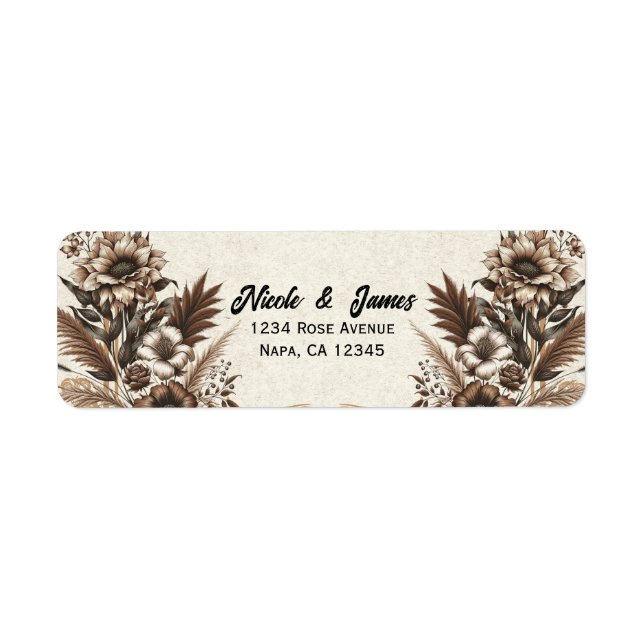 Étiquette Élégant Mariage floral Vintage de Bohême (Devant)