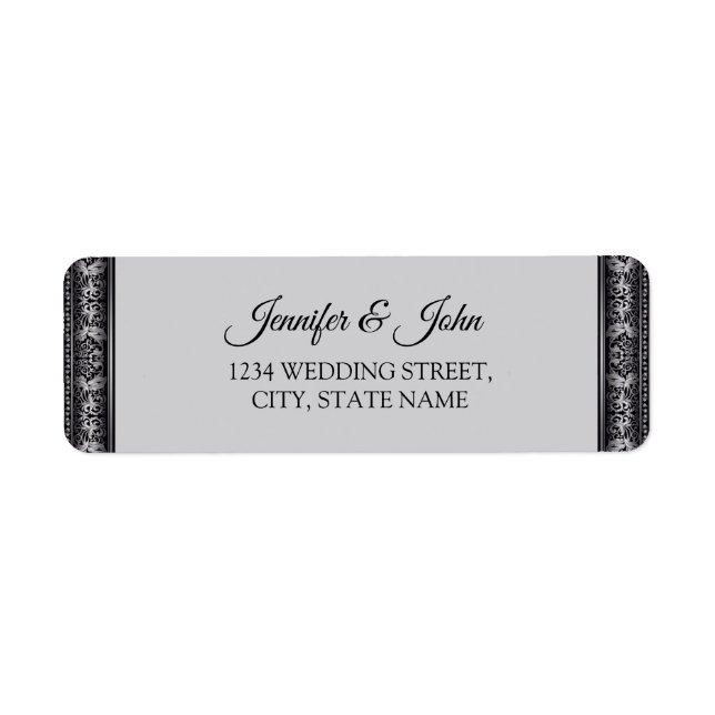 Étiquette Élégant Mariage noir et argent Adresse de retour (Devant)