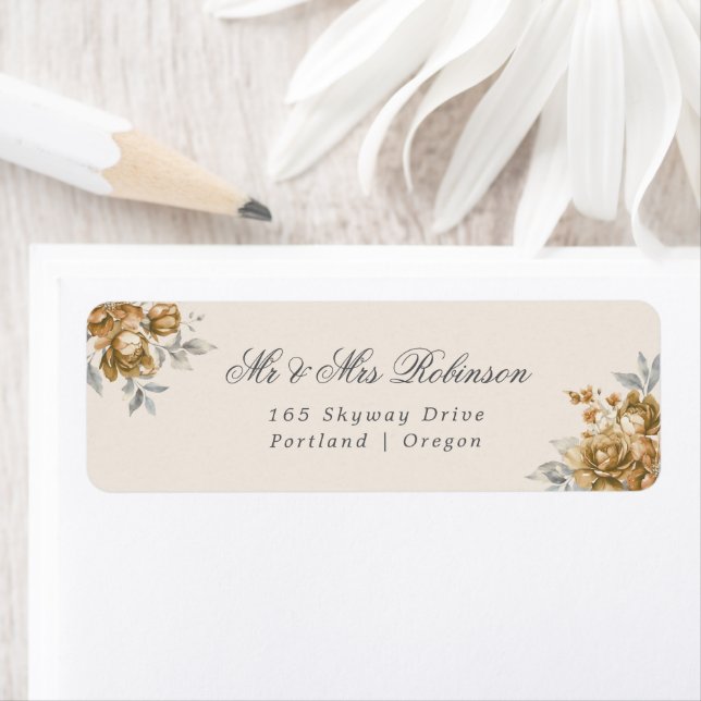Étiquette Élégant Mariage Or Floral Rustique  (En situation)