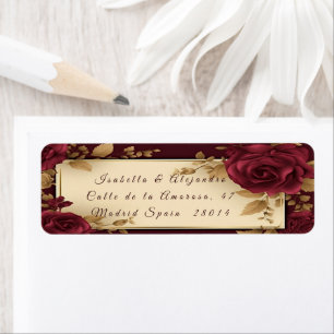 Étiquette Élégant Mariage rouge et or de Bourgogne
