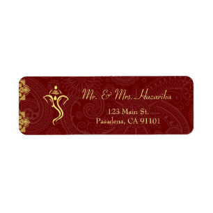 Étiquette Élégant Mariage rouge et or Vinayaka