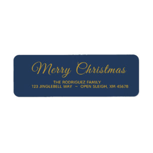 Étiquette Elegant Marine Bleu Joyeux Noël Adresse de retour