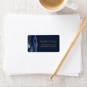 Étiquette Elégant Marine Blue Gold Wedding RSVP Self-Address