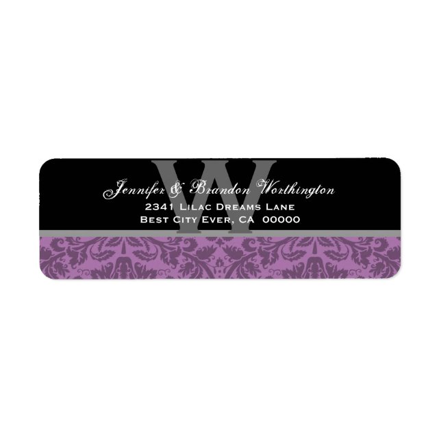 Étiquette Elégant Mauve Mariage damassé (Devant)